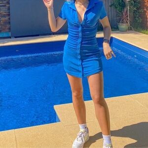 With Jean Vibrant Blue Collared Mini Dress